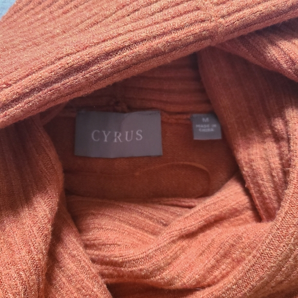 Cyrus Women's Burnt Orange Ribbed Long Sleeves Cowl Neck Pullover Knit Sweater - Picture 9 of 12